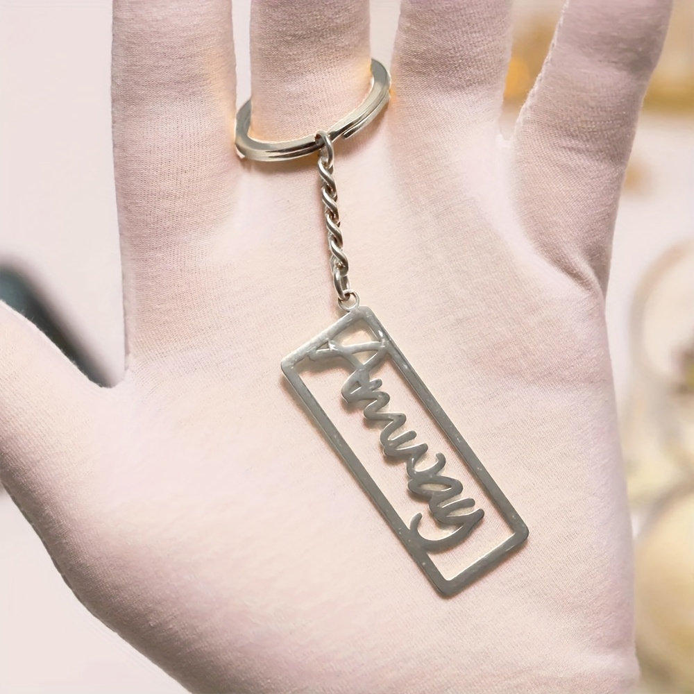 Personalized Long Rectangular Name Keychain with Heart Charm
